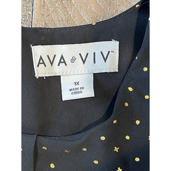 Ava Viv 1X Top Womens Plus Size Scoop Neck Blouse Back Gold Pullover Pleated - Picture 3 of 7